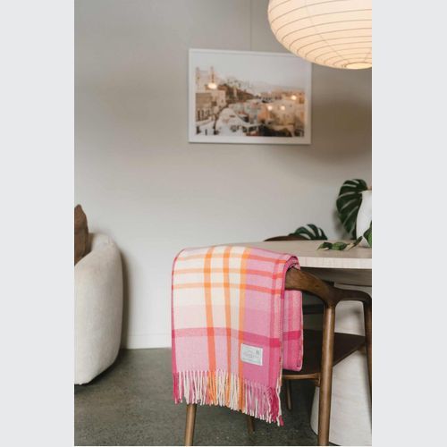 Ruanui Station Lambswool Throw - Okahu Orange Check