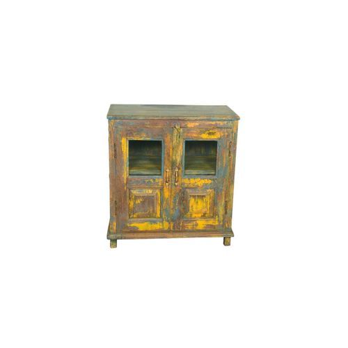 Original Wood and Glass Display Cabinet - Yellow