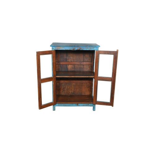 Original Wood and Glass Display Cabinet - Blue