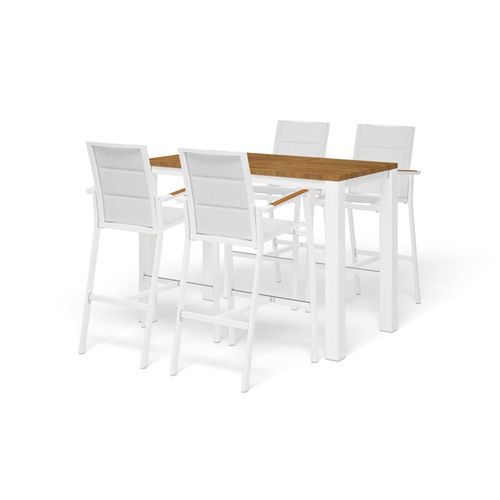 Adele Teak Bar Table with Sevilla Teak Bar Chairs 5pc
