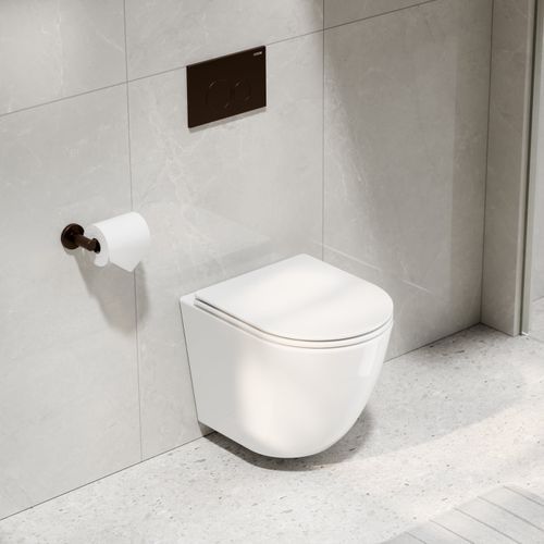 CODE Flow Typhoon Wall Hung Toilet Suite | Brushed Bronze Button