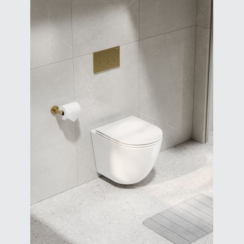 Code Flow Typhoon Wall Hung Toilet Suite | Brushed Brass Button
