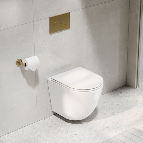 CODE Flow Typhoon Wall Hung Toilet Suite | Brushed Brass Button