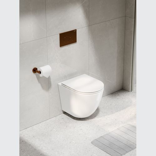 Code Flow Typhoon Wall Hung Toilet Suite | Brushed Copper Button