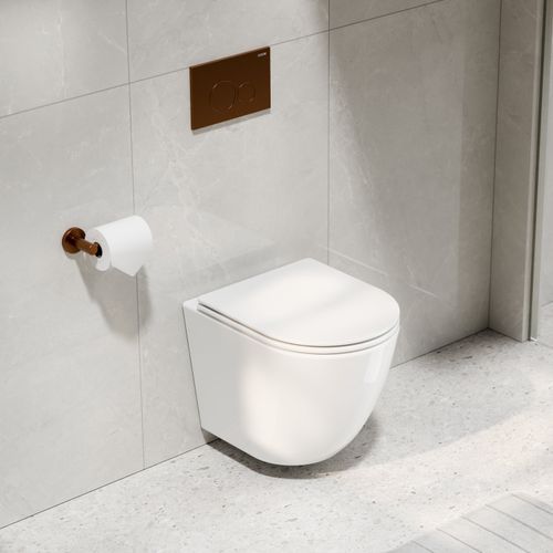 CODE Flow Typhoon Wall Hung Toilet Suite | Brushed Copper Button