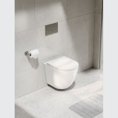 Code Flow Typhoon Wall Hung Toilet Suite | Brushed Nickel Button