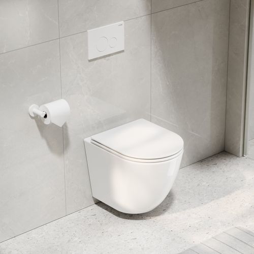 CODE Flow Typhoon Wall Hung Toilet Suite | Matte White Button