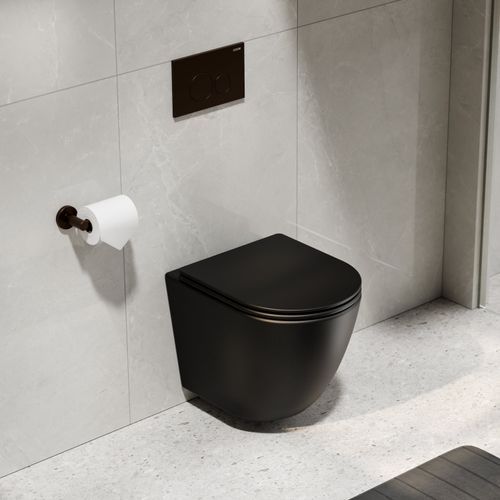 CODE Flow Typhoon Wall Hung Toilet Suite | Brushed Bronze Button