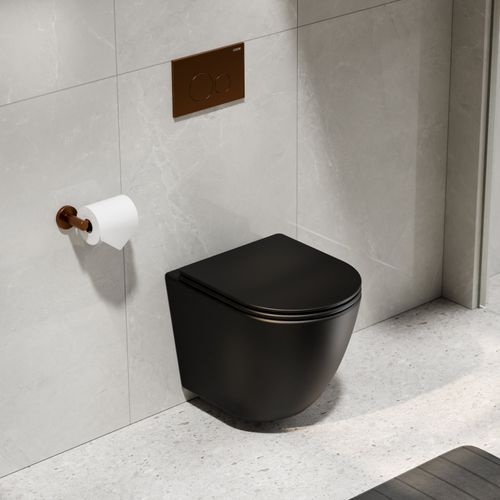 CODE Flow Typhoon Wall Hung Toilet Suite | Brushed Copper Button