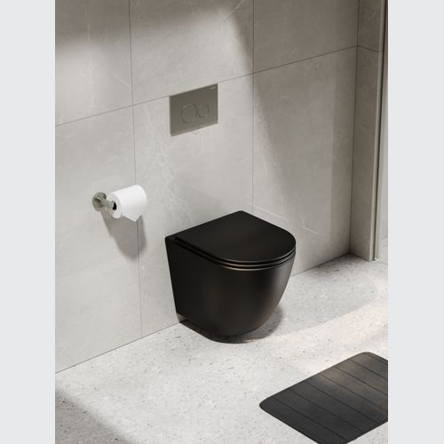 Code Flow Typhoon Wall Hung Toilet Suite | Brushed Nickel Button