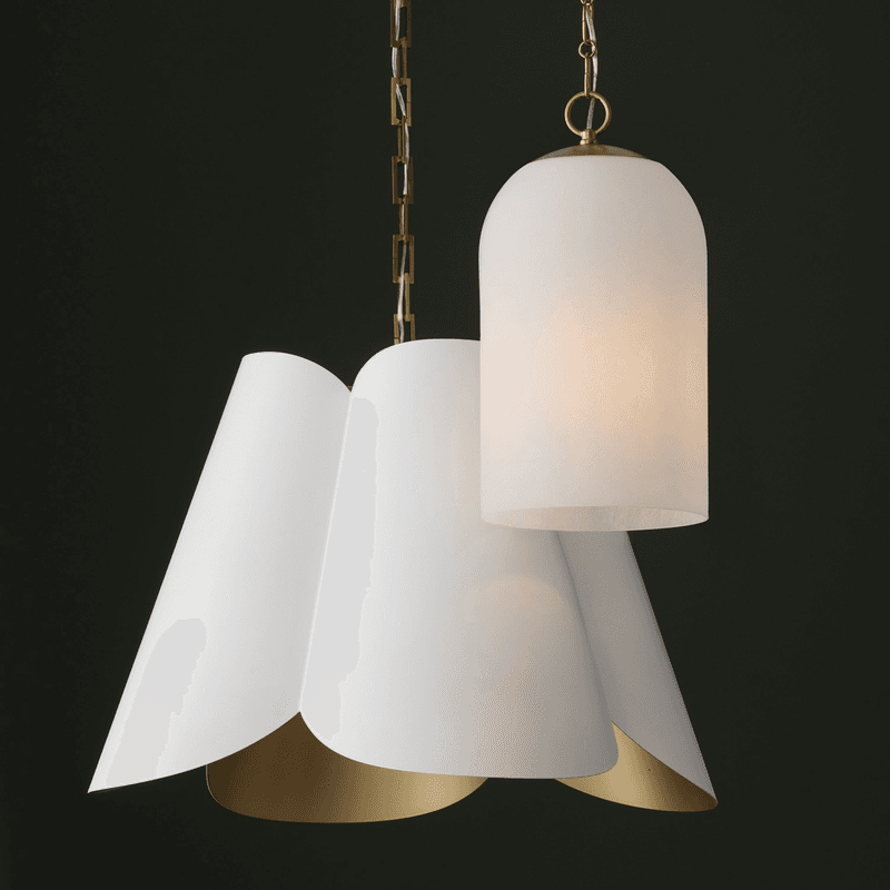 Botanical 4 Light Pendant in Matte Brass & White