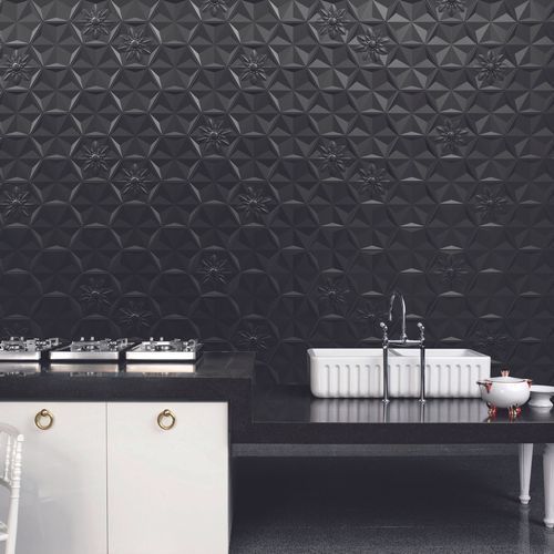 Black Frozen Flower Ceramic Wall Tile