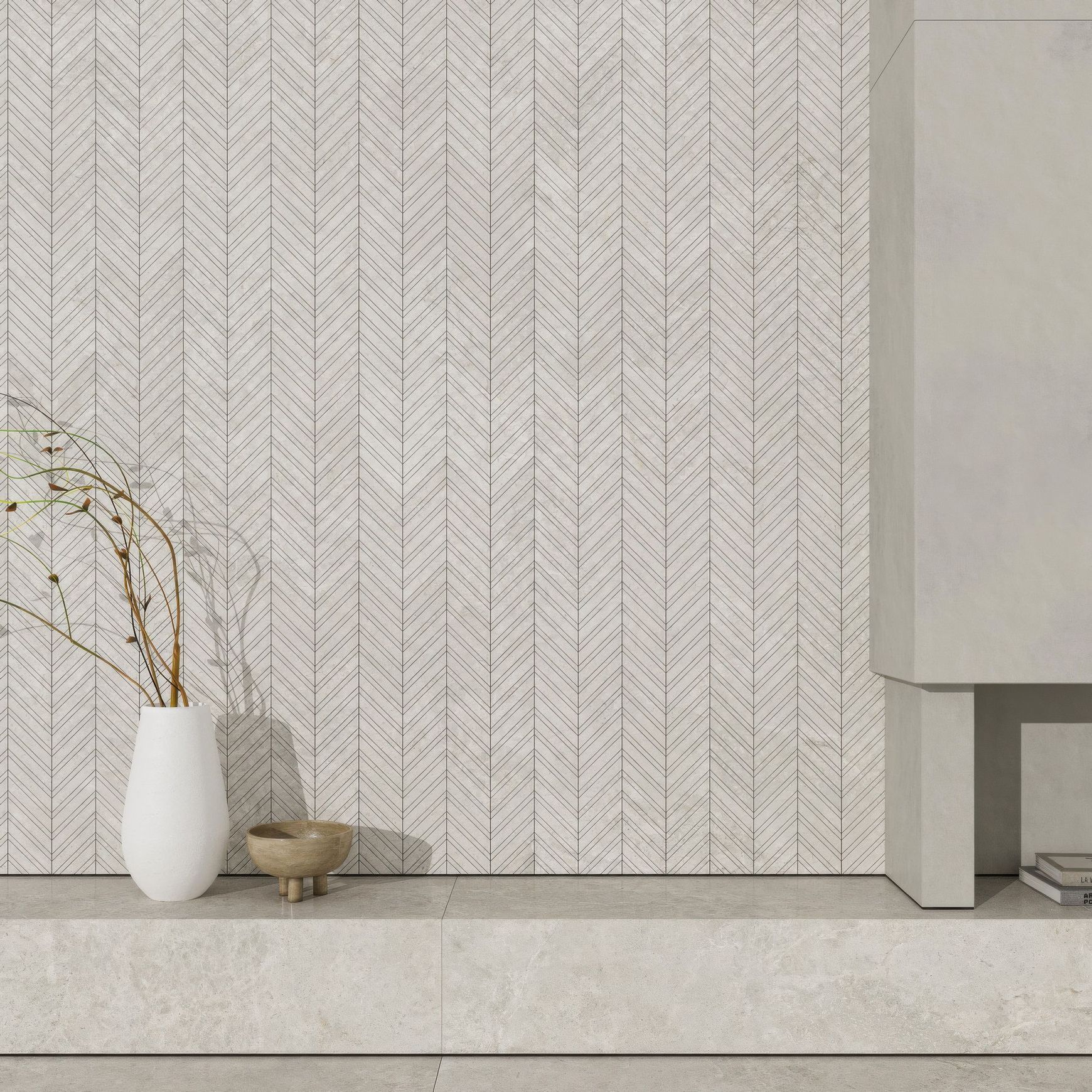 Arctic Tundra Ivory Matt Herringbone Mosaic
