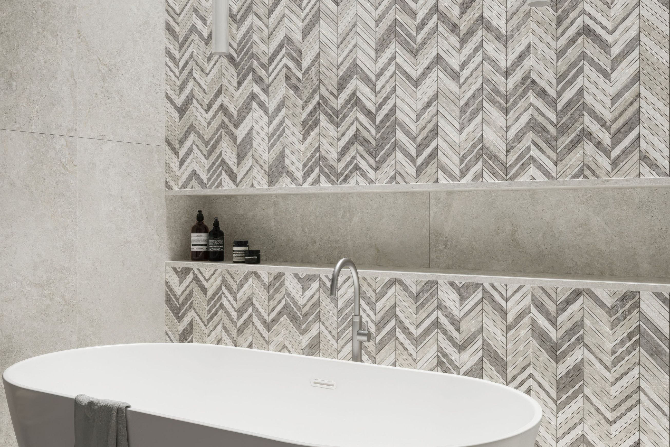 Arctic Tundra Mix Matt Herringbone Mosaic