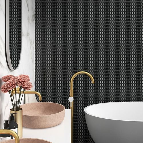 Circle Black Pennyround Mosaic Tile