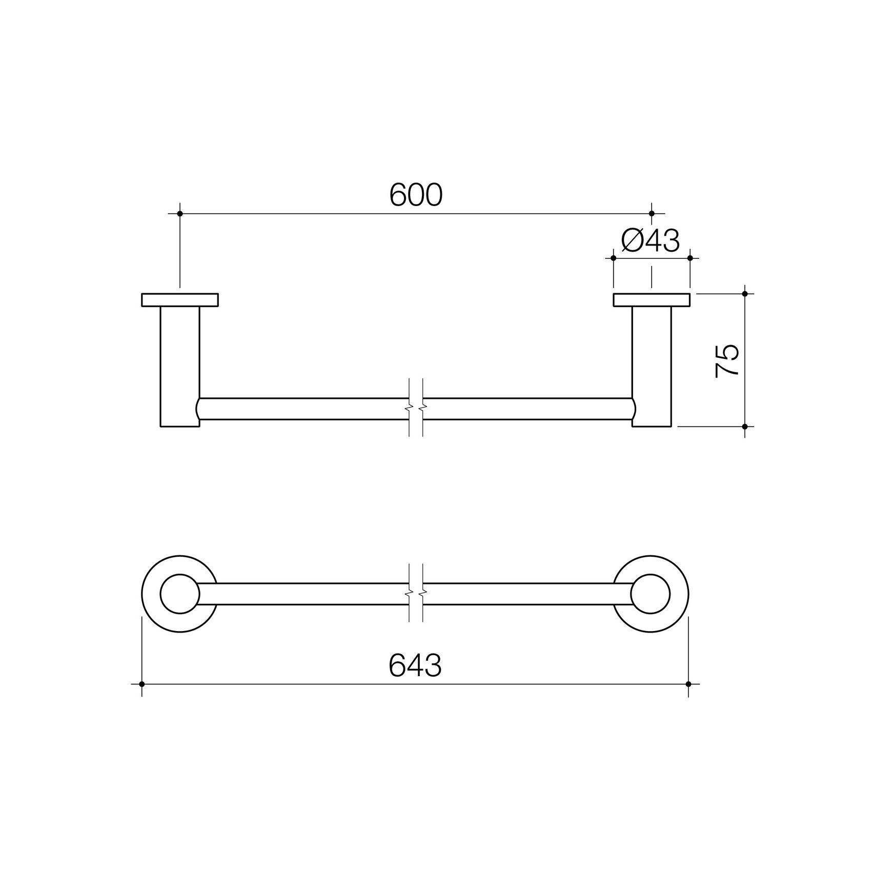Liano II Single Towel Rail 640mm