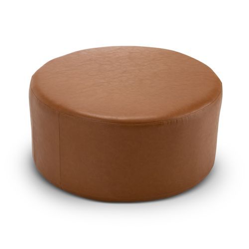 Halle Medium Round Vegan Leather Ottoman | Whiskey Tan