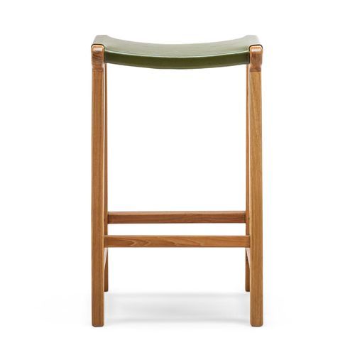 Casey 67cm Flat Leather Barstool | Olive Green