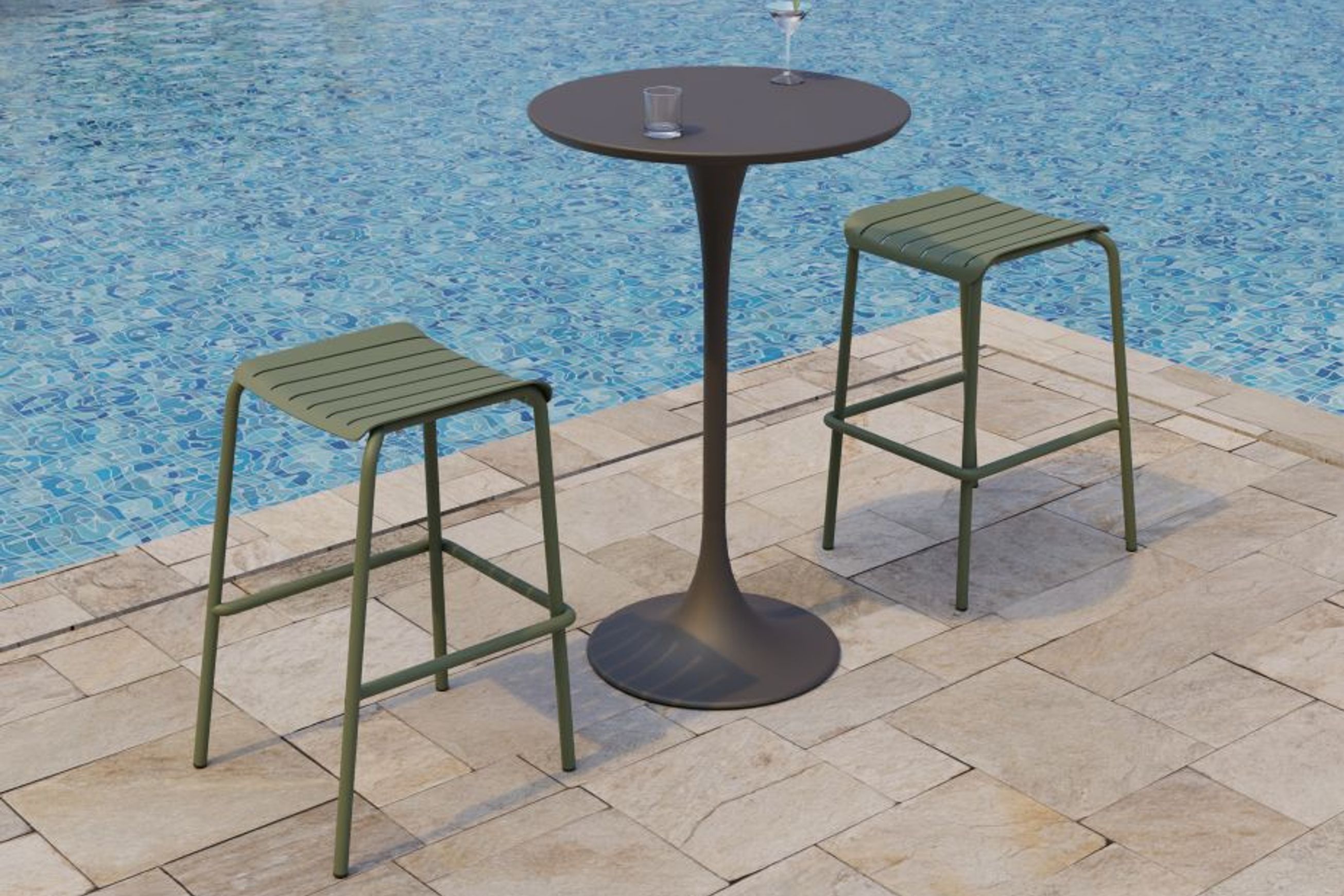 Roku Outdoor Backless Bar Stool in Matt Eucalyptus Green