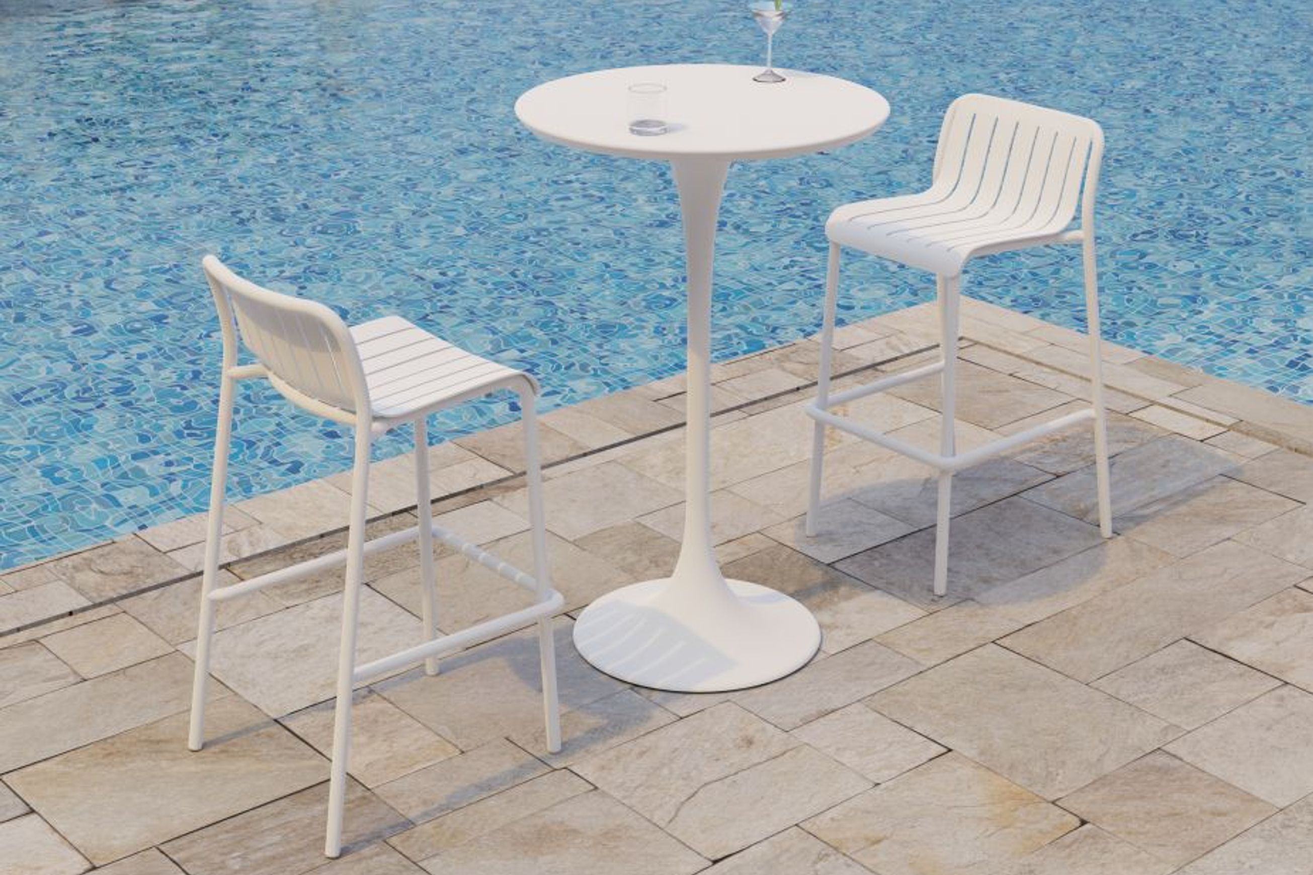 Roku Outdoor Bar Stool in Matt White