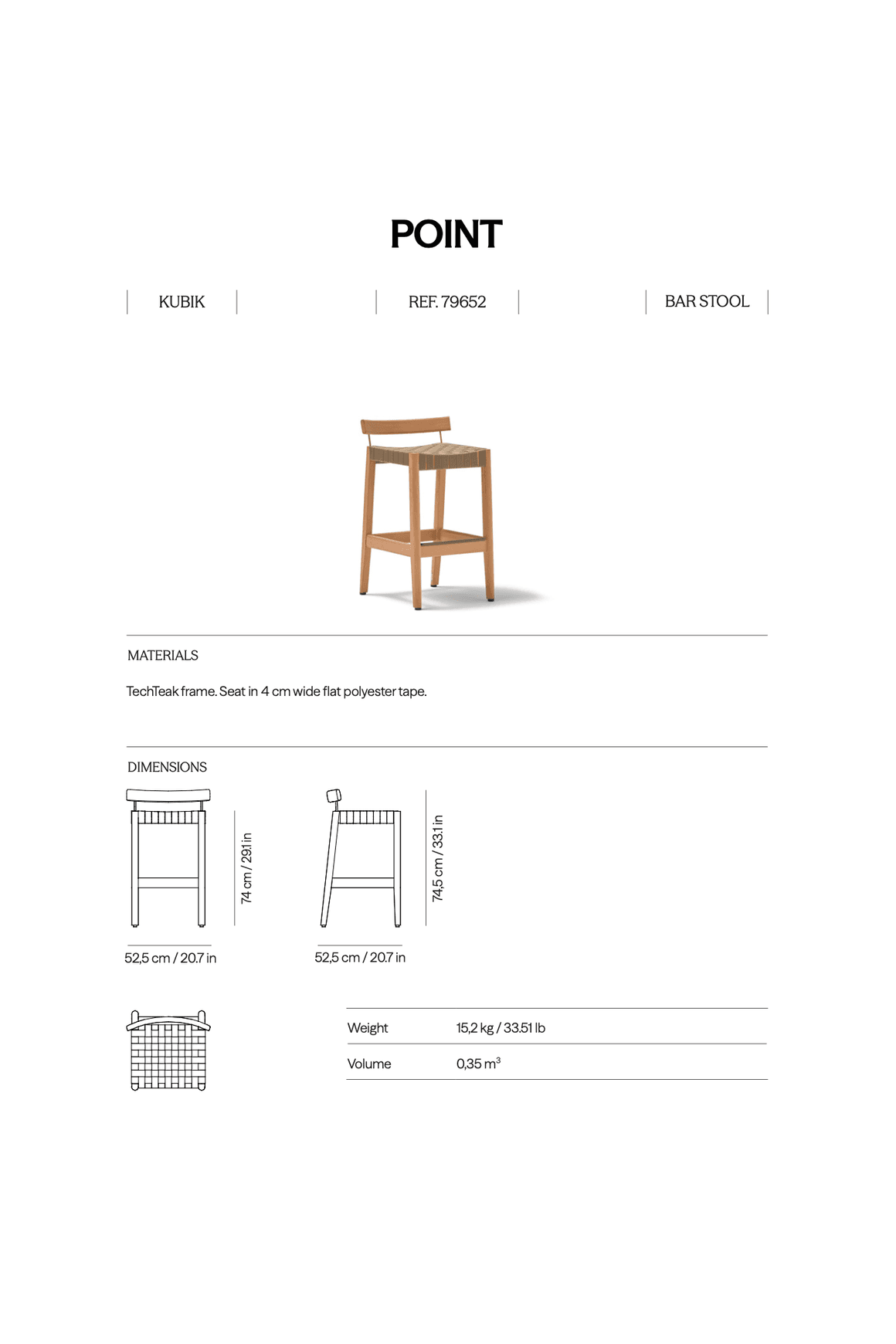 Kubik TechTeak Bar Stool dimensions