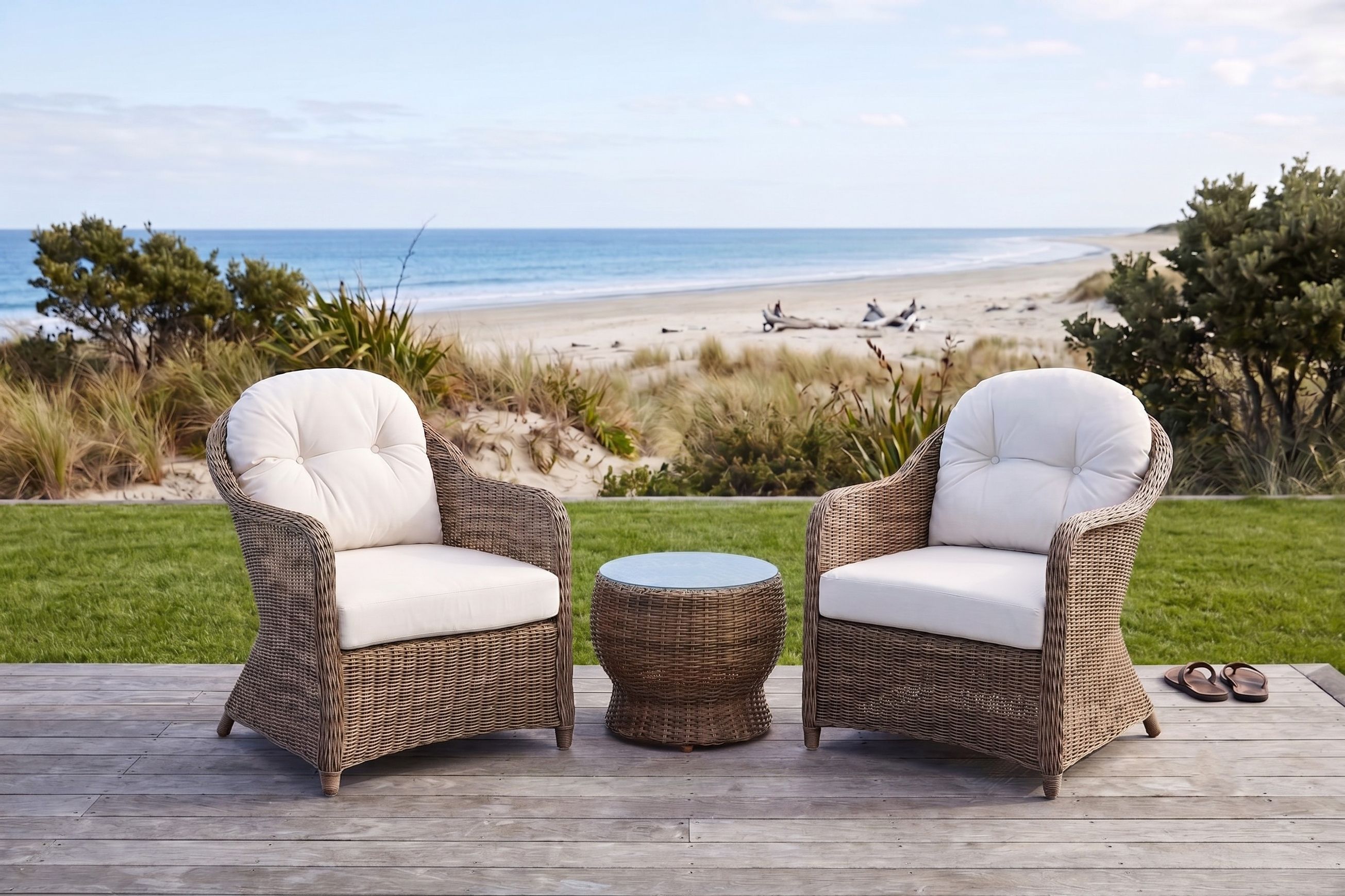 Hampton Rattan Chair Set - Wheat