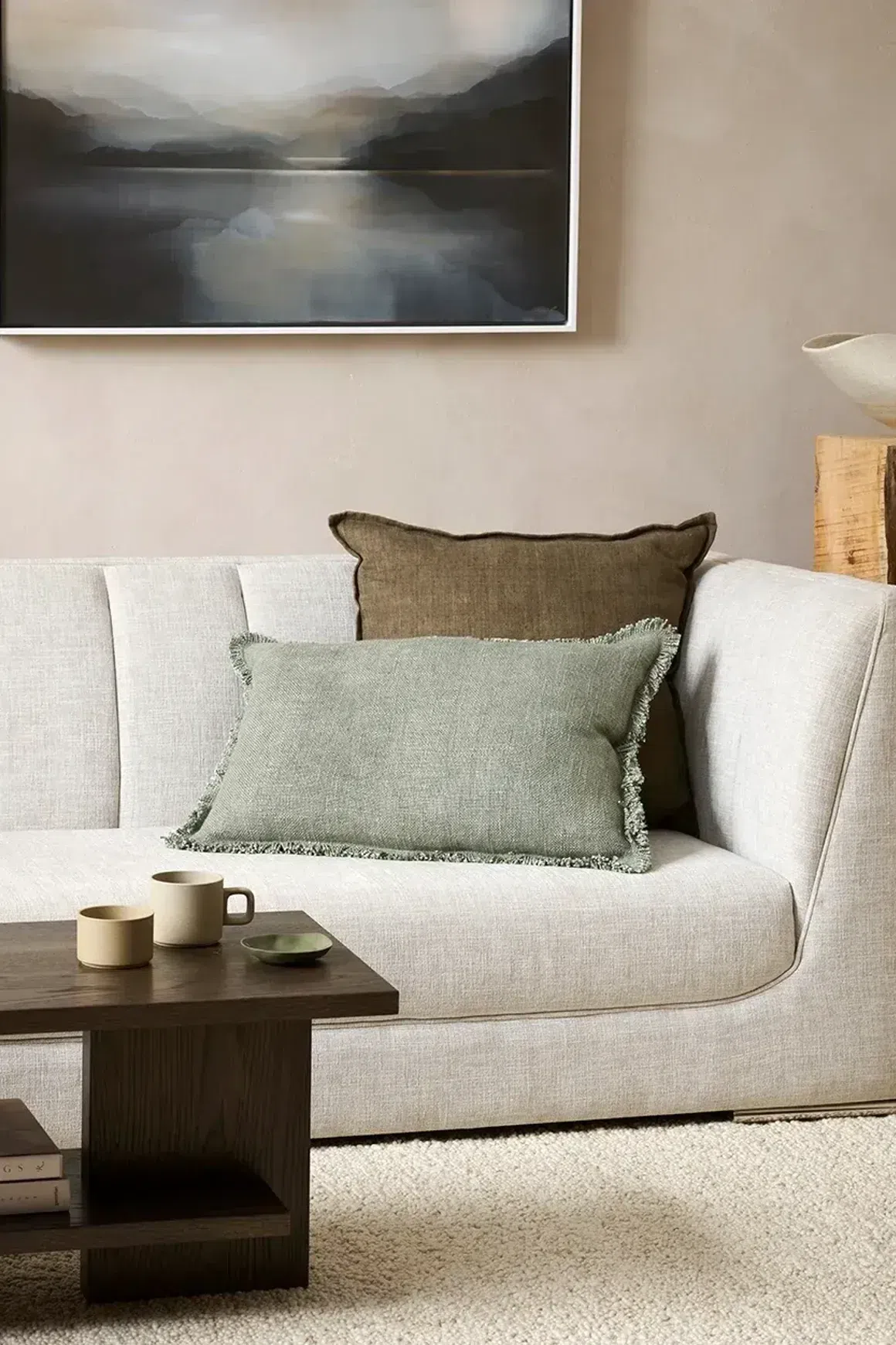 Baya Dover Cushion - Sage | Lumbar with Fringe
