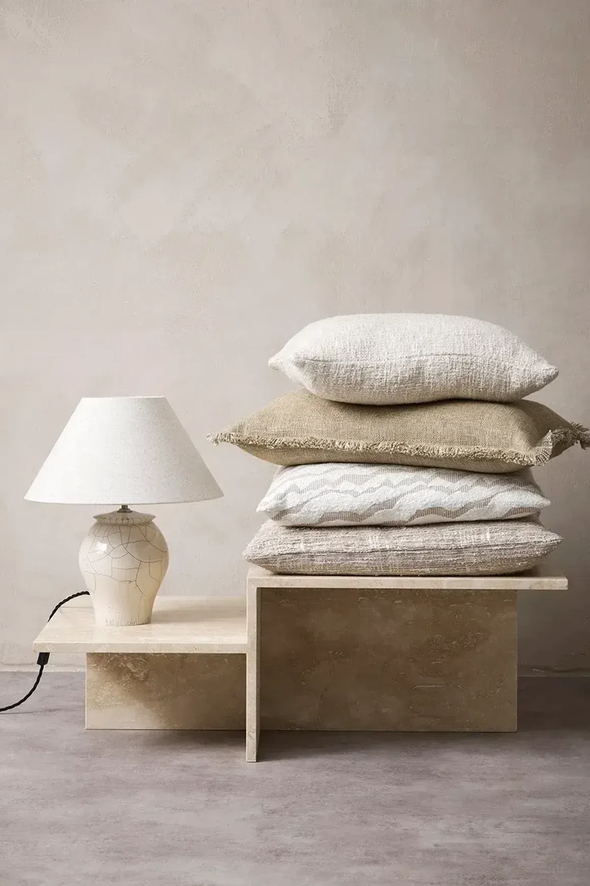 Baya Dover Cushion - Natural | Lumbar with Fringe