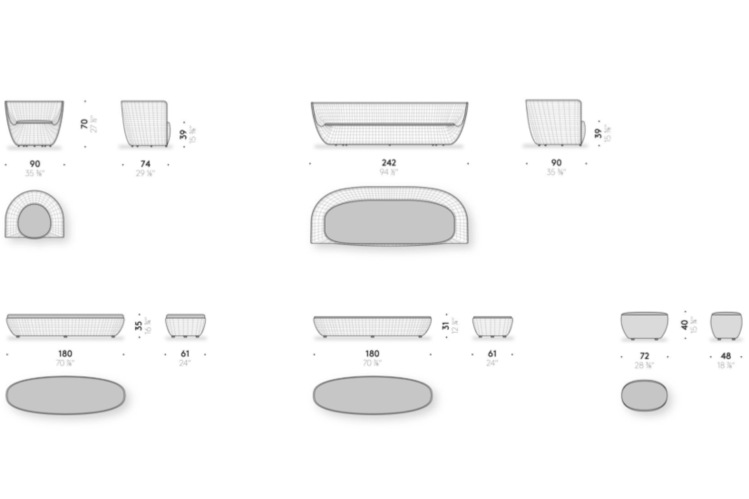 Afternoons Sofas by DePadova dimensions