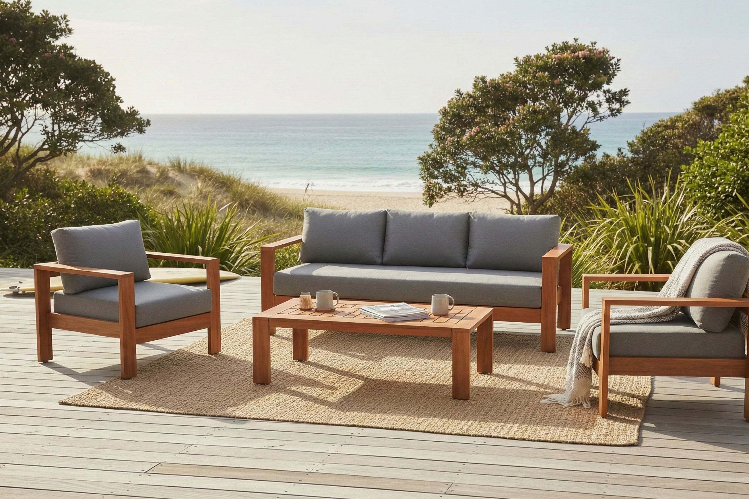 Delta 4pc Teak Lounge Set - Charcoal Sunbrella