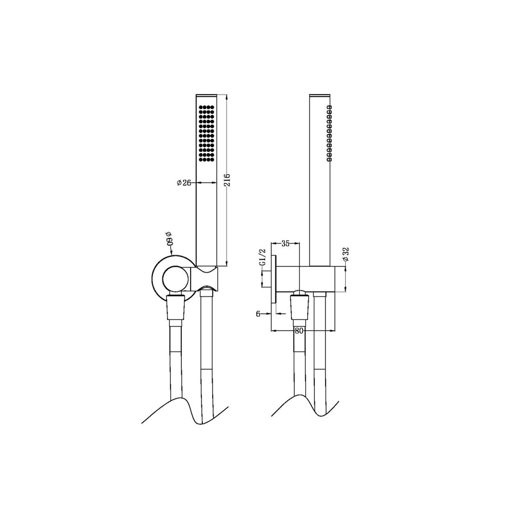 Zen SS316L Shower On Bracket | Graphite