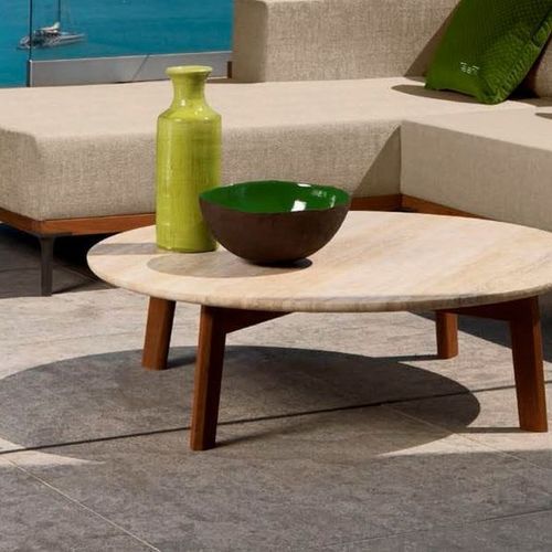 Cleo Talenti - Teak Wood Frame And Travertine Marble - Outdoor Coffee Table