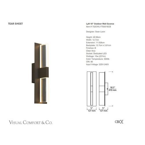 Visual Comfort Sean Lavin Lyft 18" Outdoor Wall Sconce