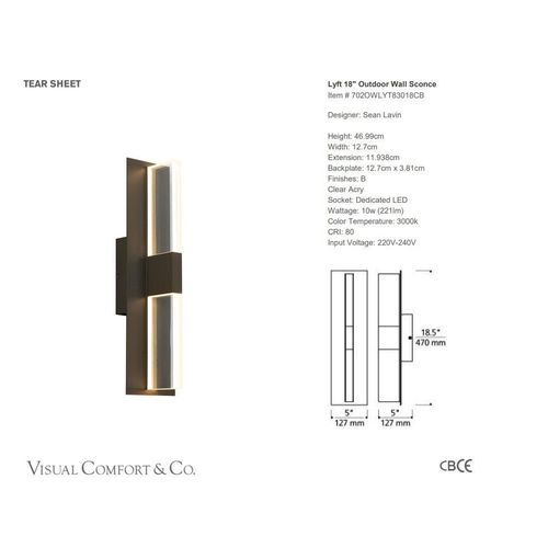 Visual Comfort Sean Lavin Lyft 18" Outdoor Wall Sconce