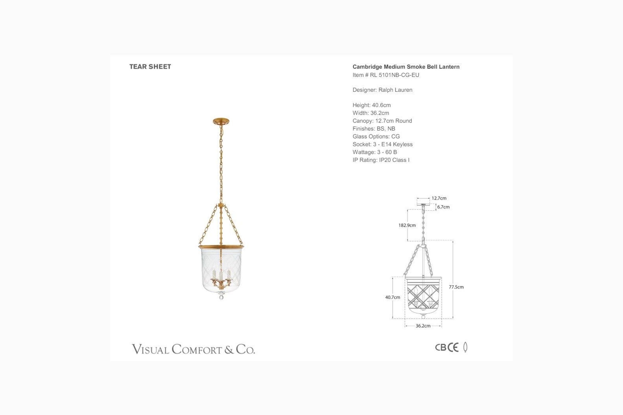 Visual Comfort Lauren Ralph Lauren Cambridge Medium Smoke Bell Lantern