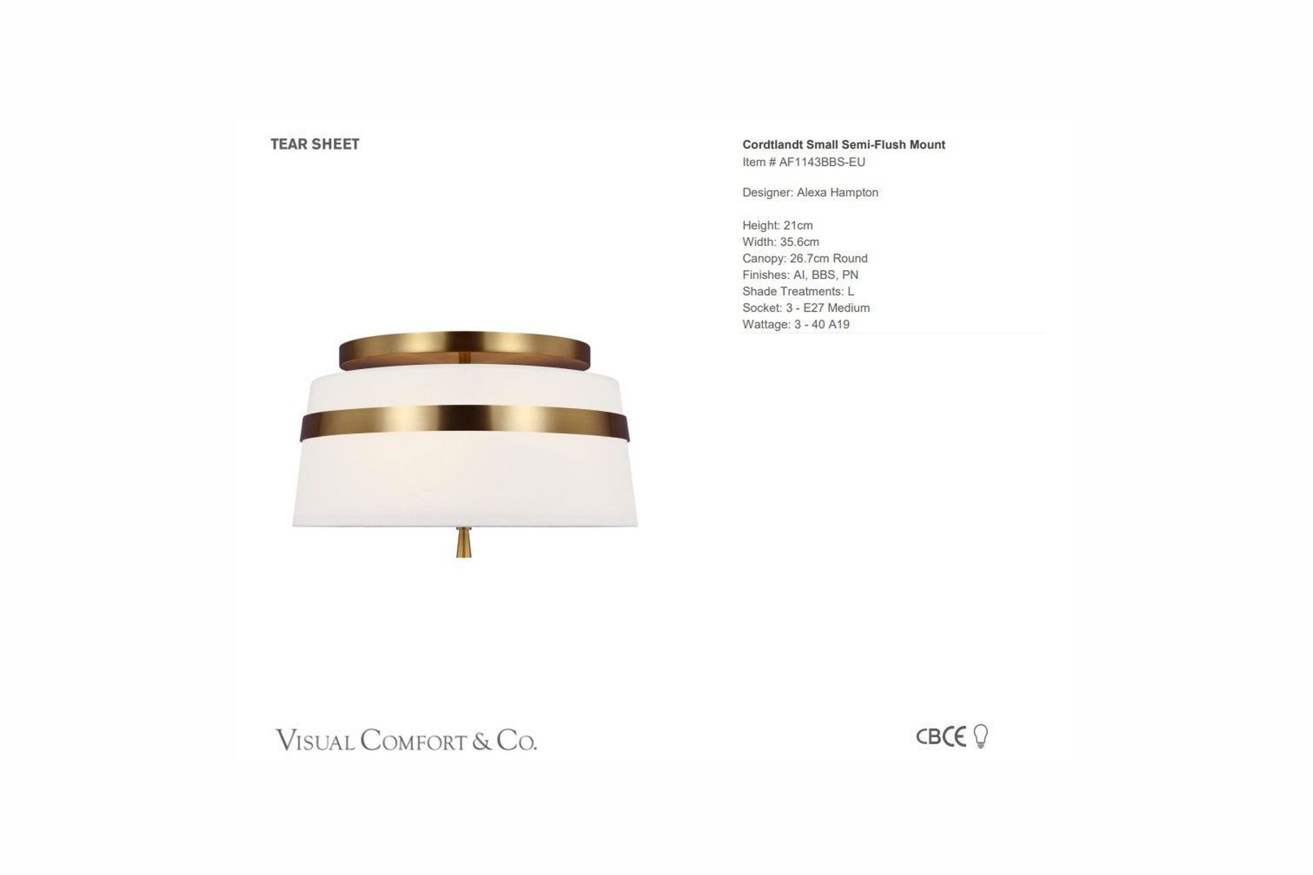 Visual Comfort Alexa Hampton Cordtlandt Semi-Flush