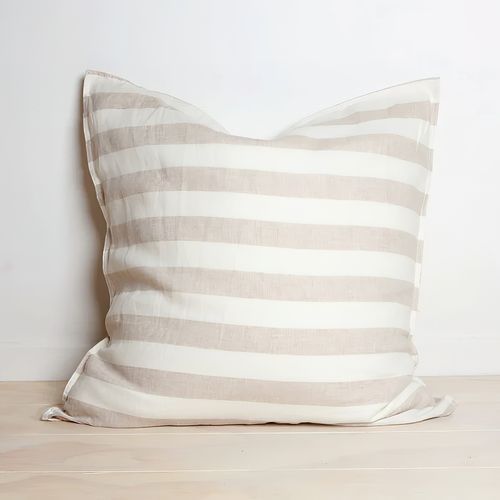 100% French Flax Linen Euro Pillowcase - Natural Stripe