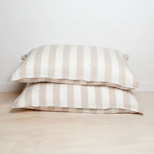 100% French Linen Pillowcase Pair - Wide Natural Stripe