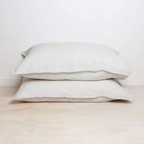 100% French Linen Pillowcase Pair - Charcoal Stripe