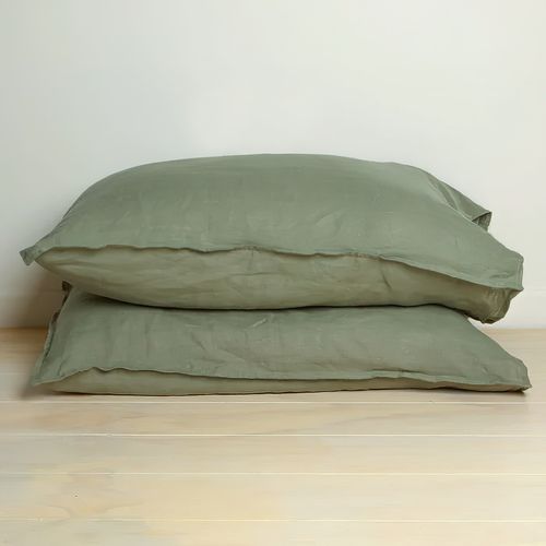 100% French Flax Linen Pillowcase Pair - Lichen