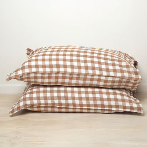 100% French Flax Linen Pillowcase Pair - Ginger Gingham