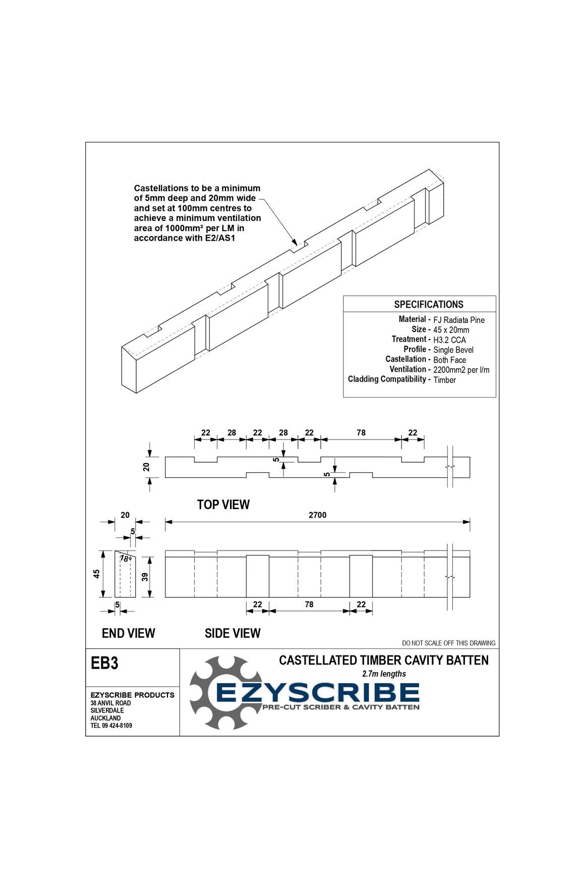 EB3 Castellated Timber Cavity Batten