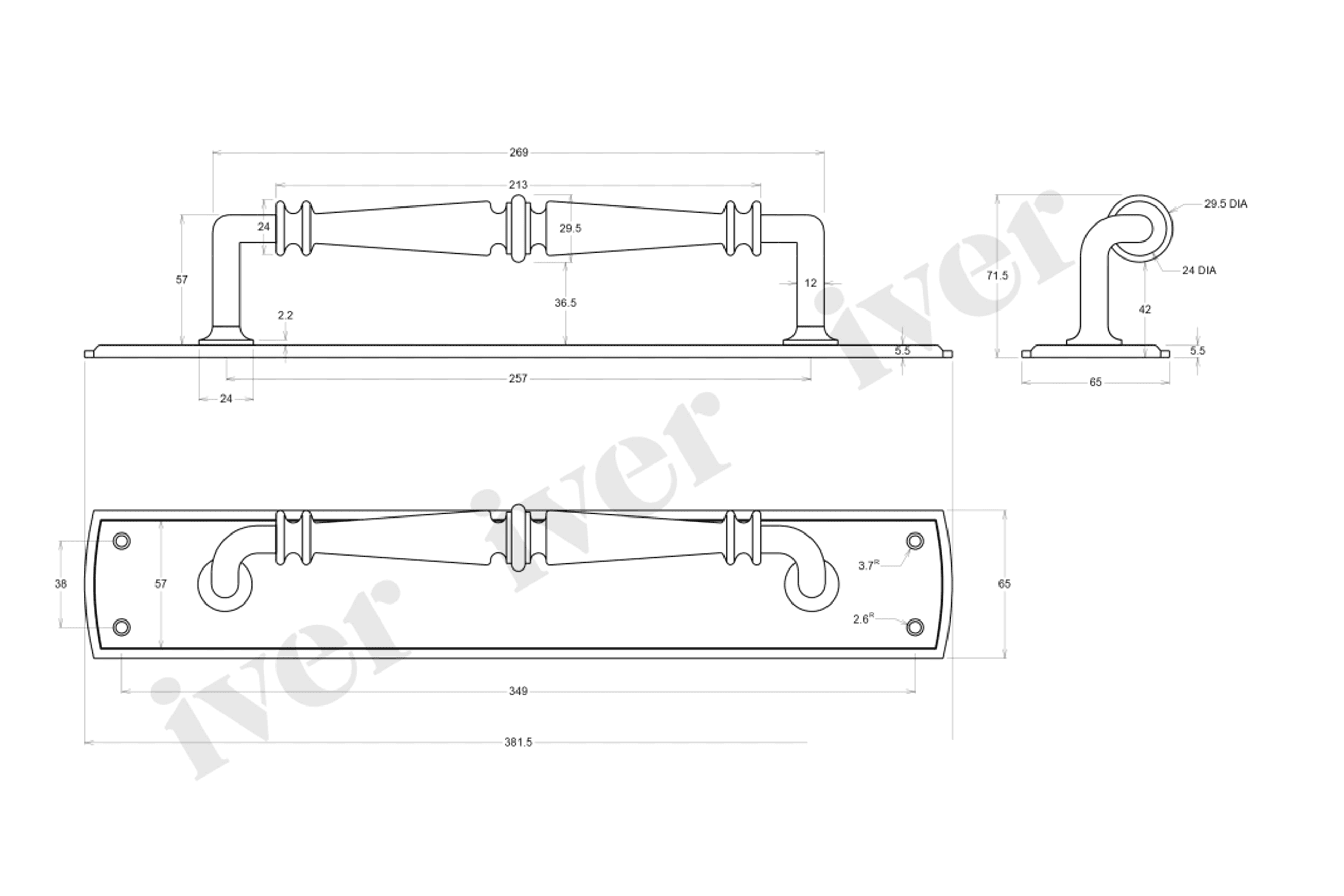 Iver Sarlat Door Pull Handle on Backplate Satin Nickel 380mm x 65mm 9349