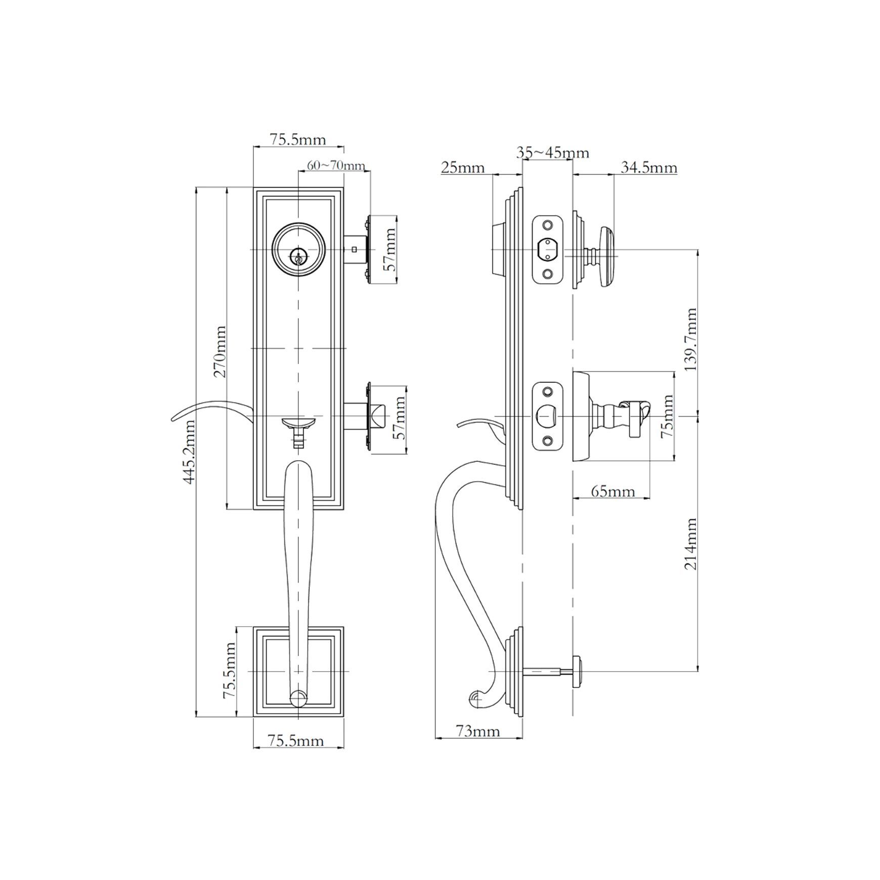 N2lok Seine Single Cylinder Entry Set Satin Brass
