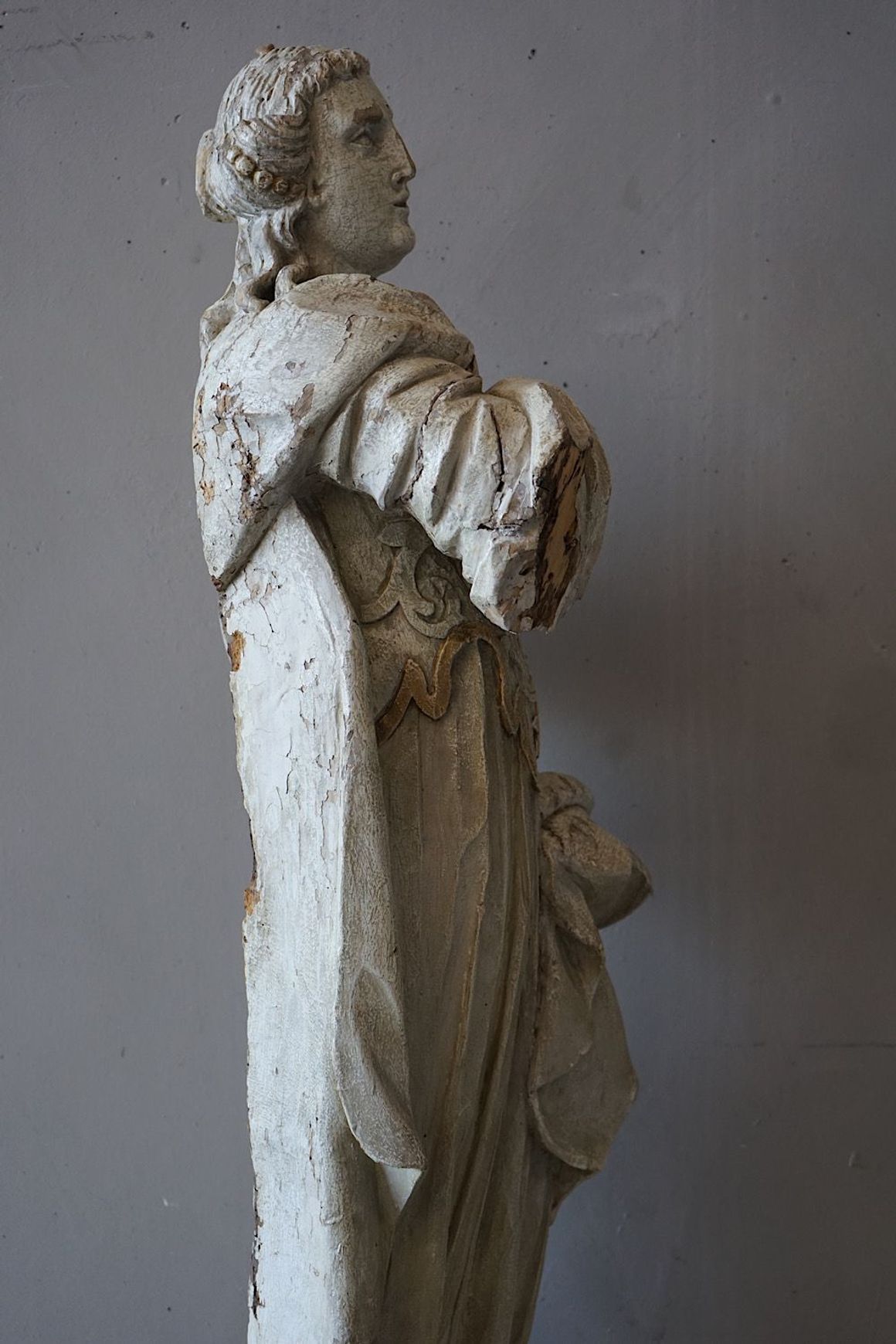 Antique French Carved Statue of a Saint