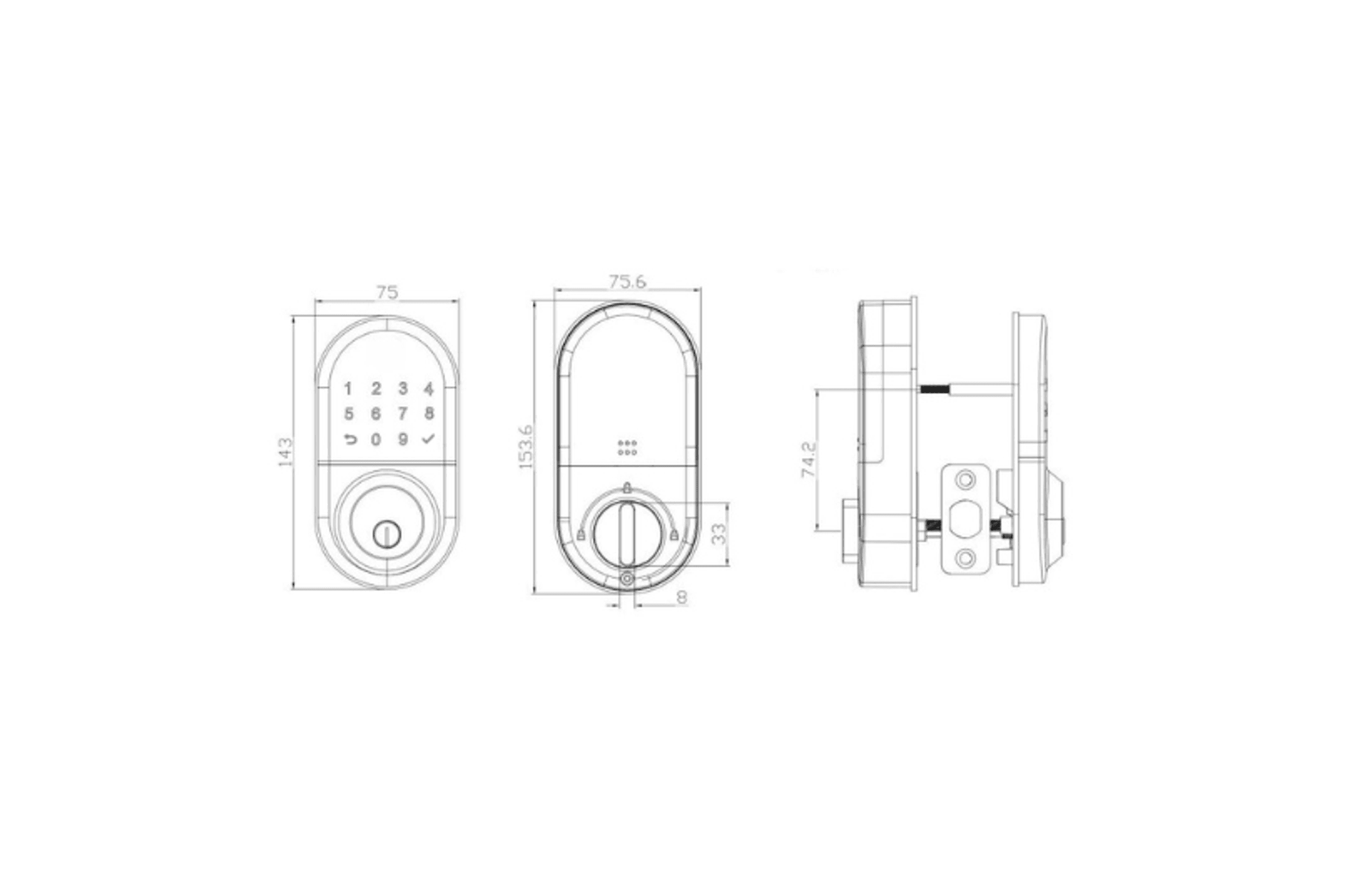 E-LOK 5-Series Smart Lock dimensions