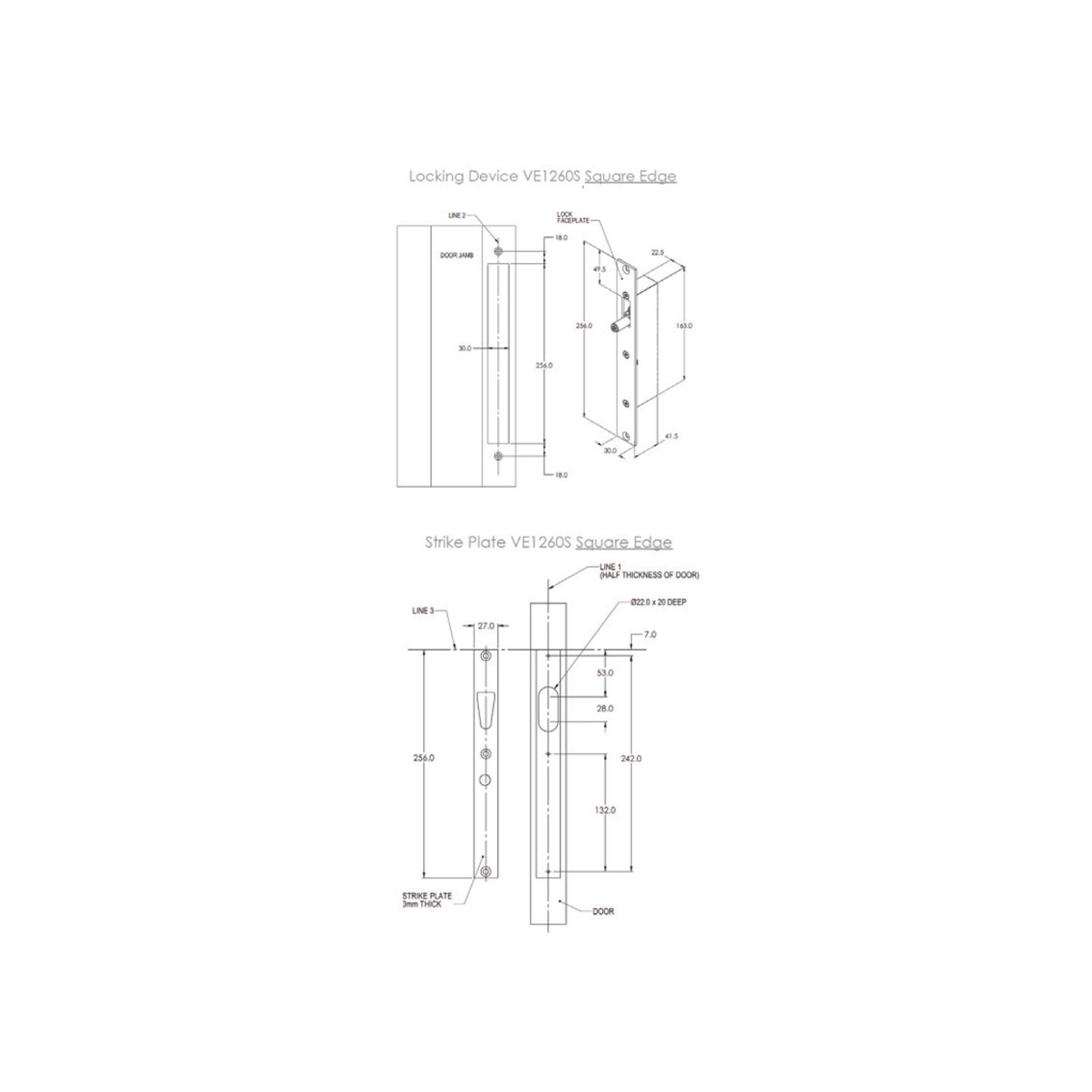 FSH Drop Bolt (V Lock) Square Edge Fire Rated VE1260S