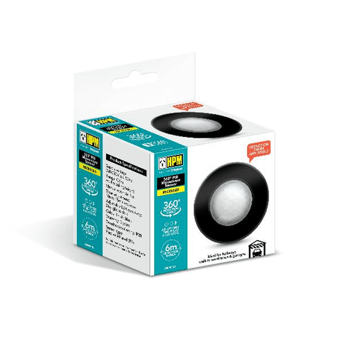 HPM PIR 360° 6m Recessed Auto Movement Sensor Black