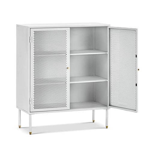 Mesh 2 Door Low Storage Cabinet | Matte White