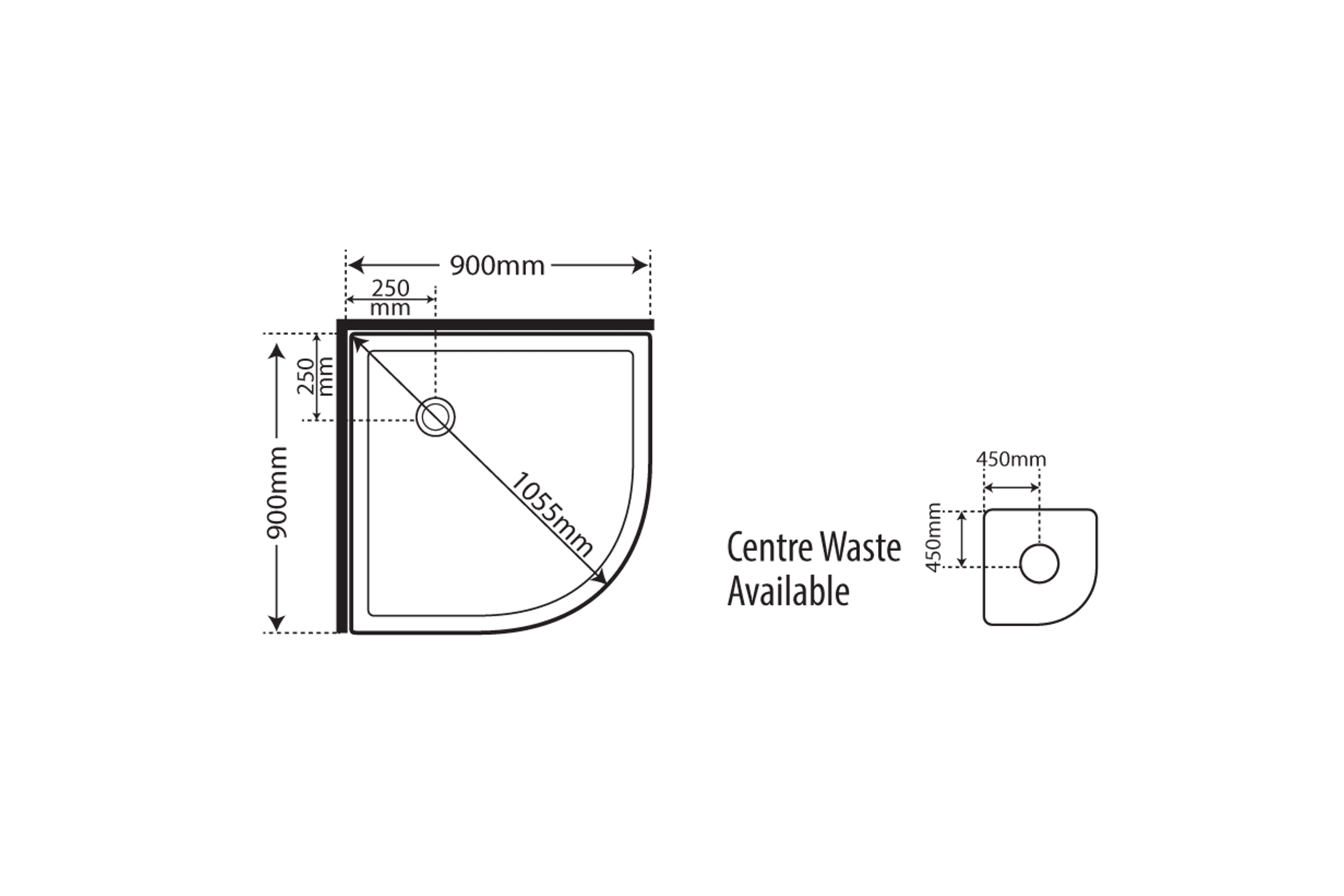 Horizon Round Corner Pivot Door Shower dimensions